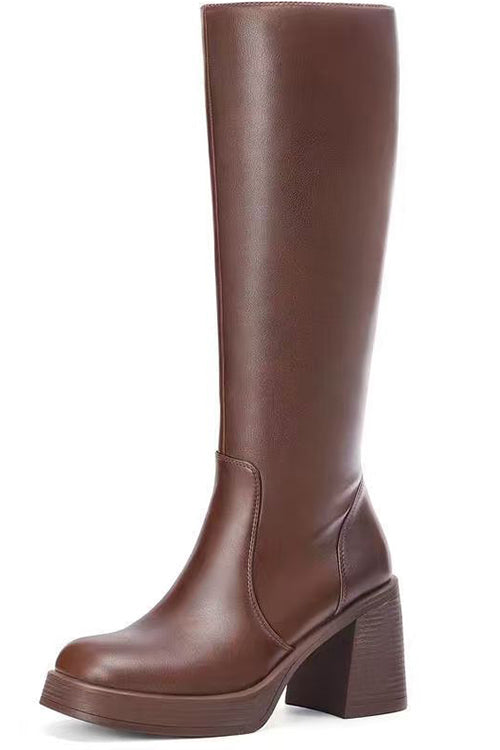 Karleedress Square Toe Chunky Block Side Zipper High Boots