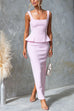Square Neck Sleeveless Back Slit Ruffle Maxi Dress