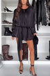 Karleedress Lantern Long Sleeves Draped Ruffle Layered Mini Dress with Shorts