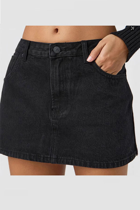Karleedress One Button Pocketed Denim Mini Skirt