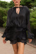 Karleedress Long Sleeves Lace-up Tie Waist Ruffle Mini Dress