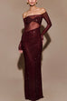 Karleedress Off Shoulder Long Sleeves Mesh Splice Sequin Maxi Party Dress