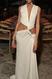 Karleedress V Neck Knot Front Cut Out High Slit Sleeveless Maxi Dress