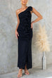 Karleedress One Shoulder Slit Ruched Ruffle Mesh Maxi Dress