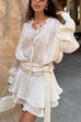 Karleedress Long Sleeves Lace-up Tie Waist Ruffle Mini Dress