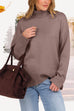 Karleedress High Neck Drop Shoulder Ribbed Hem Comfy Sweater