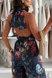 Halter Neck Backless Floral Print Palazzo Jumpsuit