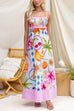 Spaghetti Strap Tropical Fruit & Floral Print A-Line Maxi Dress