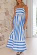Karleedress Back Cut Out High Waist Striped Maxi Cami Dress