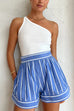 Karleedress Striped Long Sleeves Curve Hem Shirt and High Rise Shorts Set