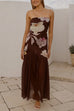 Strapless Tube Floral Print Flare Maxi Dress