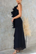 Karleedress One Shoulder Slit Ruffle Mesh Maxi Dress
