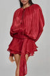 Karleedress Lantern Long Sleeves Draped Ruffle Layered Mini Dress with Shorts