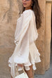 Karleedress Long Sleeves Lace-up Tie Waist Ruffle Mini Dress
