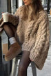 Karleedress Round Neck Oversized Cable Knit Sweater