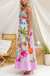 Spaghetti Strap Tropical Fruit & Floral Print A-Line Maxi Dress