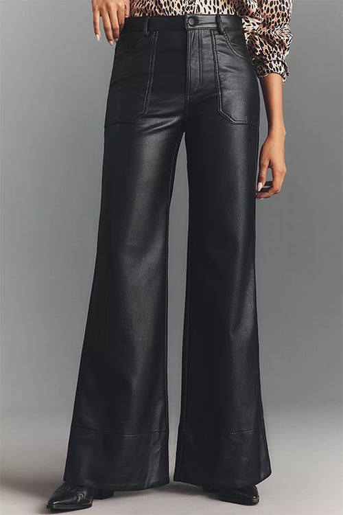 High Rise Faux Leather Flare Pants
