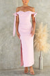 Off Should Bow Knot Slit Maxi Party Dress