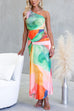 One Shoulder Sleeveless Cut Out Waist Printed Maxi Dress