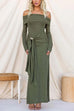 Chic Off Shoulder Long Sleeves Knot Detail Maxi Dress