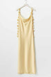 Cowl Neck Flower Applique Satin Maxi Cami Dress