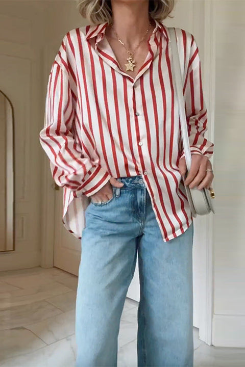 Karleedress Long Sleeves Button Down Striped Blouse Shirt