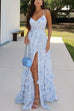 Karleedress Back Lace-up Ruffle Hem Slit Floral Print Maxi Cami Dress