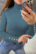 Karleedress Turtleneck Gold Buttons Ribbed Knit Top
