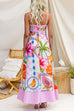 Spaghetti Strap Tropical Fruit & Floral Print A-Line Maxi Dress