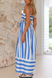 Karleedress Back Cut Out High Waist Striped Maxi Cami Dress