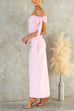 Off Should Bow Knot Slit Maxi Party Dress