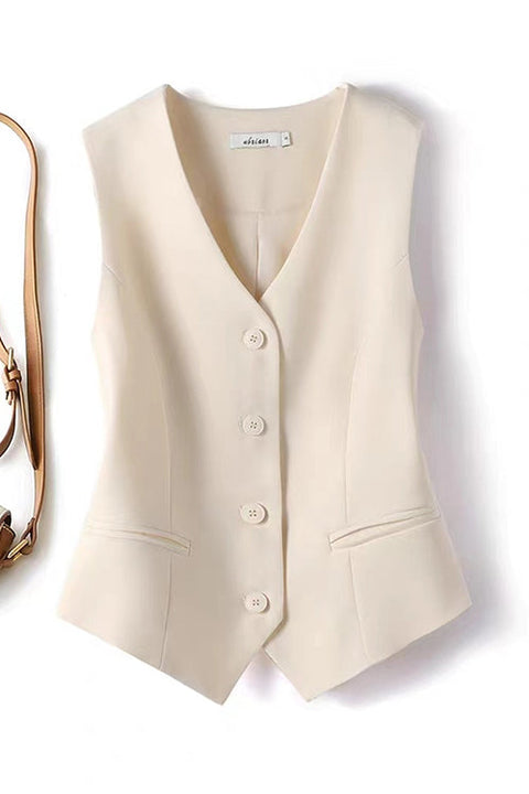 Karleedress V Neck Button Up Pocketed Blazer Vest