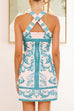 Karleedress Back Criss Cross Sleeveless Printed Mini Dress