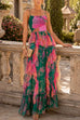 Spaghetti Strap High Waist Printed Ruffle Maxi Dress