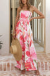 Strapless Bow Waist Floral Print Wide Leg Jumpsuit