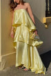 Karleedress Adjustable Strap Ruffle Layered Satin Maxi Dress