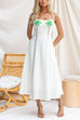 Tie Shoulder Sleeveless Coconut Tree Print Midi Dress