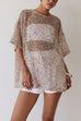 Round Neck Half Sleeves Crochet Hollow Out Sequin Top