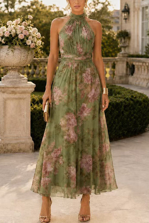 Karleedress Sleeveless High Waist Floral Print Maxi Dress
