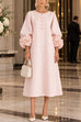 Karleedress Floral Applique Puff Sleeve A-Line Midi Dress