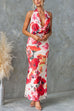 Cowl Neck Halter Open Back Floral Print Maxi Dress