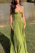 Karleedress Halter Neck Back Lace-up Pleated Maxi Dress