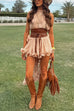 Sleeveless Asymmetrical Ruffle Top and Mini Skirt Set