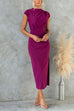 Ruched Cap Sleeve Side Slit Bodycon Midi Dress
