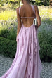 Karleedress Sleeveless Open Back Ruffle Trim Slit Maxi Dress