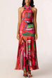 Mockneck Sleeveless Ruched Printed Maxi Dress