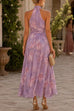 Karleedress Sleeveless Waisted Floral Print Flowy Maxi Dress