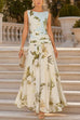 Karleedress Boat Neck Sleeveless Floral Print Flowy Maxi Dress