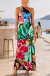 Halter Neck Abstract Floral Print Maxi Dress