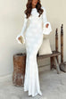 Karleedress Bell Long Sleeves Backless Lace-up Shell Print Maxi Dress